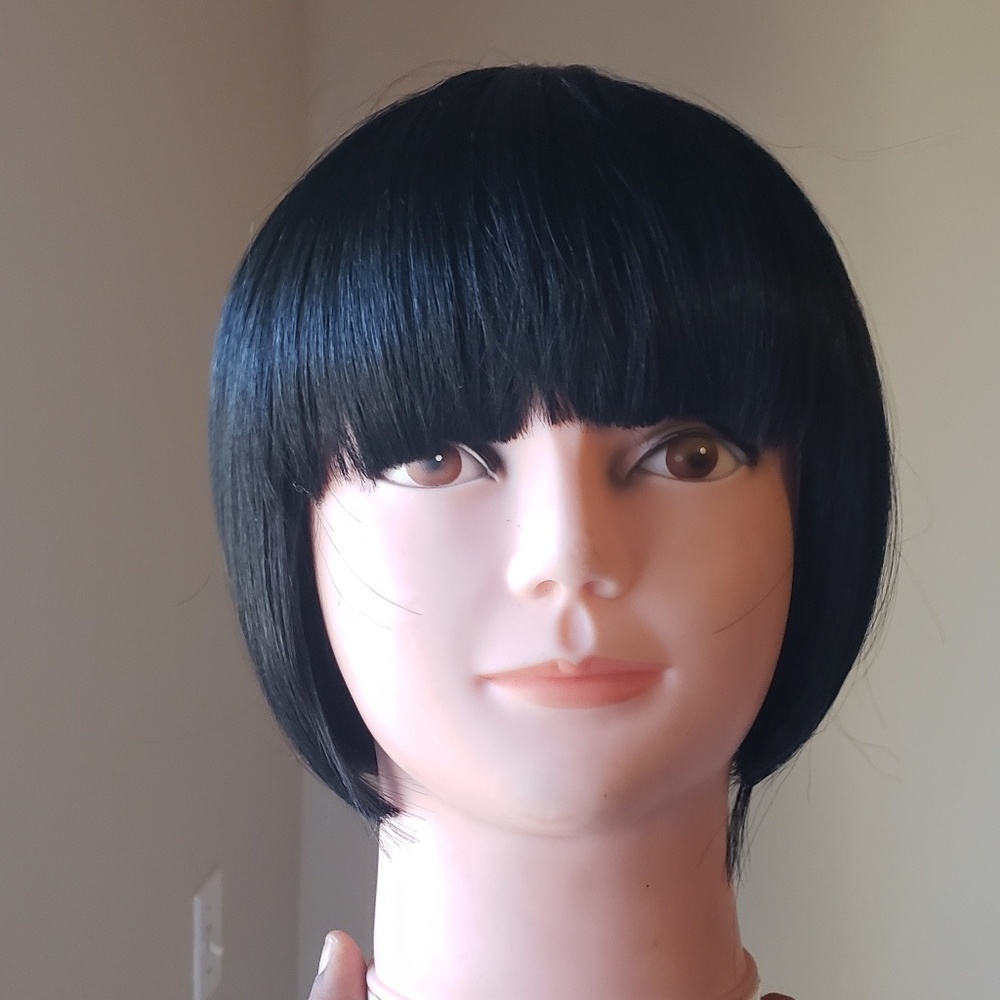 Human Hair Mix Bob Bang Short Sassy Wig Black
